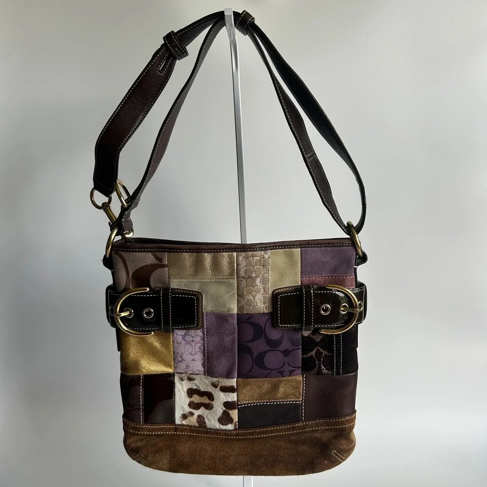 Coach Eva Holiday Patchwork Multi Mixed Leather Shoulder Bag 3573 Good